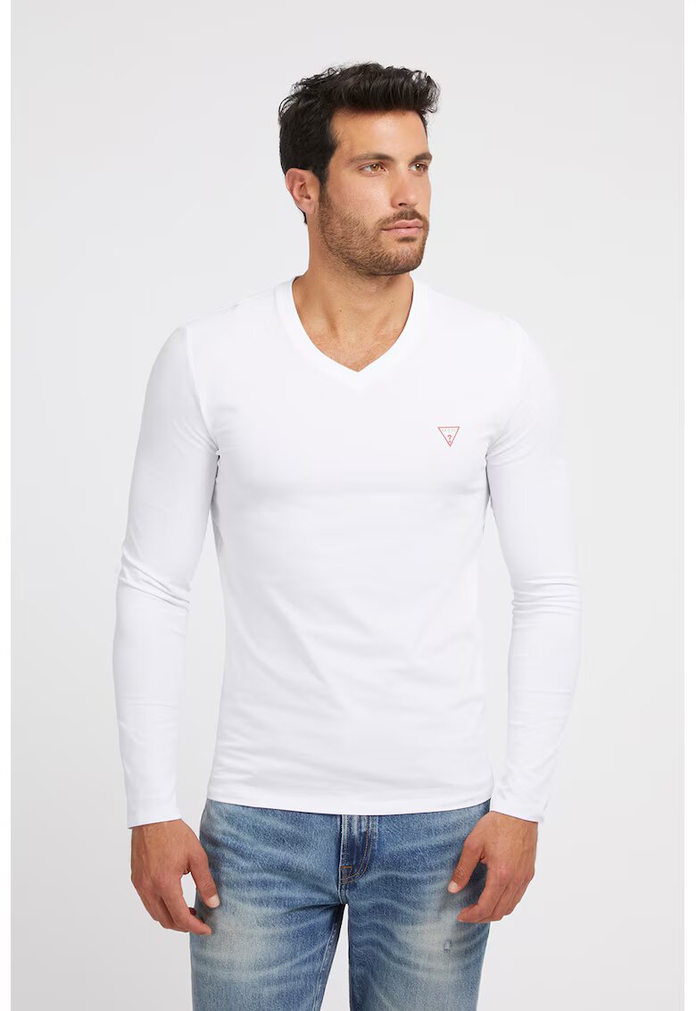 Guess Bluza slim-fit cu decolteu in V - Alb optic