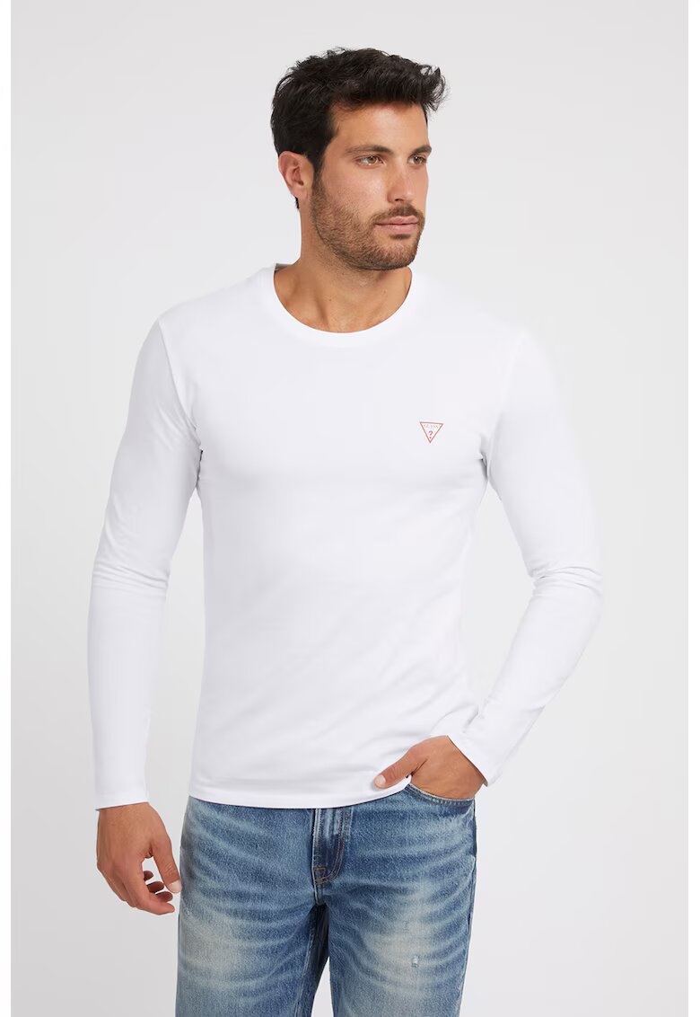 Guess Bluza slim fit cu logo discret - Alb optic