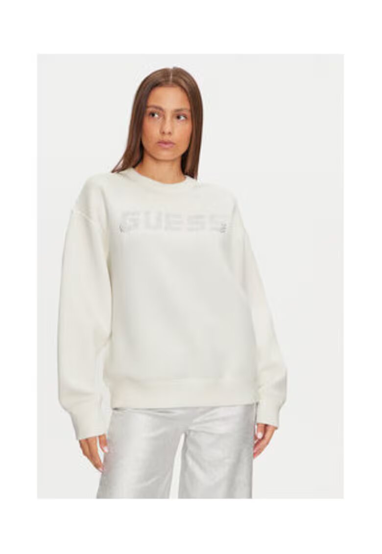 Guess Bluza sport cu logo si maneci cazute