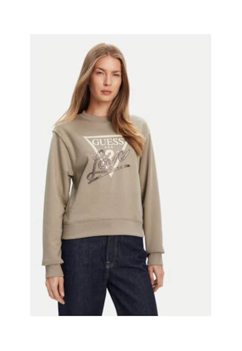 Guess Bluzon cu imprimeu logo si decolteu la baza gatului
