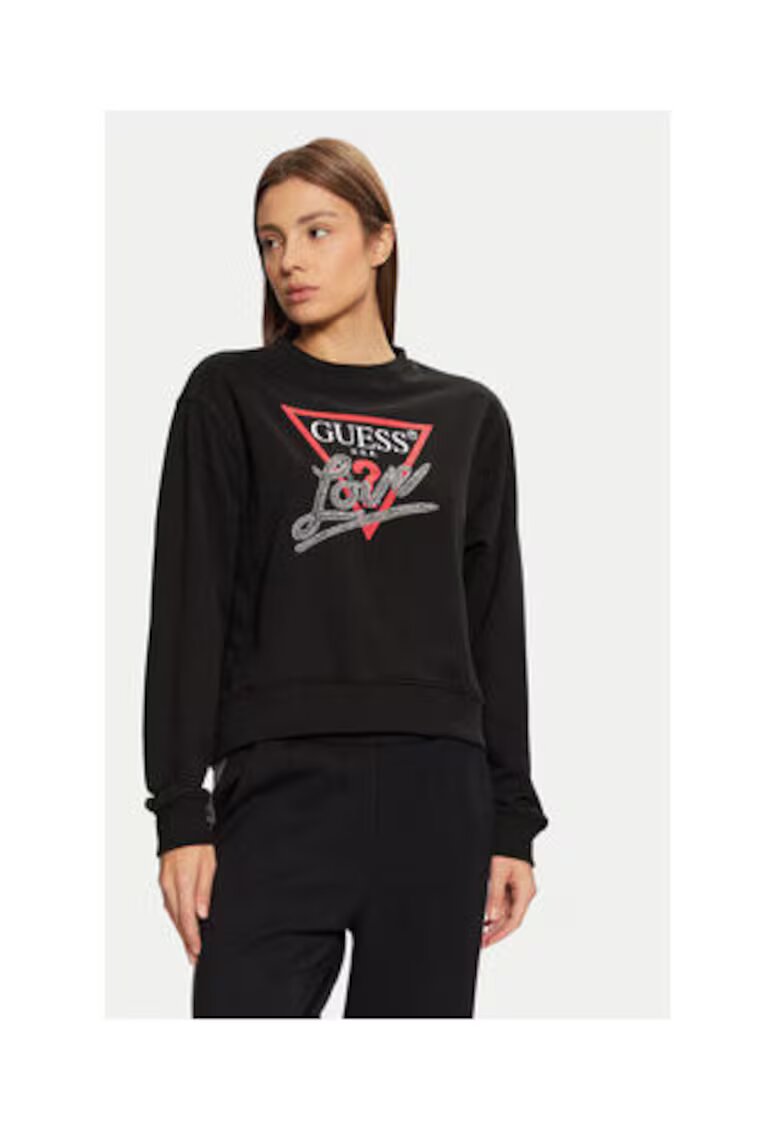 Guess Bluzon cu print logo si paiete
