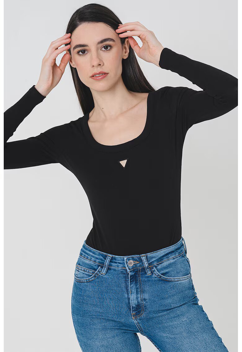 Guess Body cu maneci lungi si logo - Negru