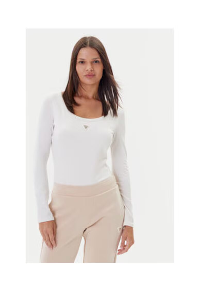 Guess Body din amestec de bumbac cu decolteu rotund si aplicatie metalica pe piept