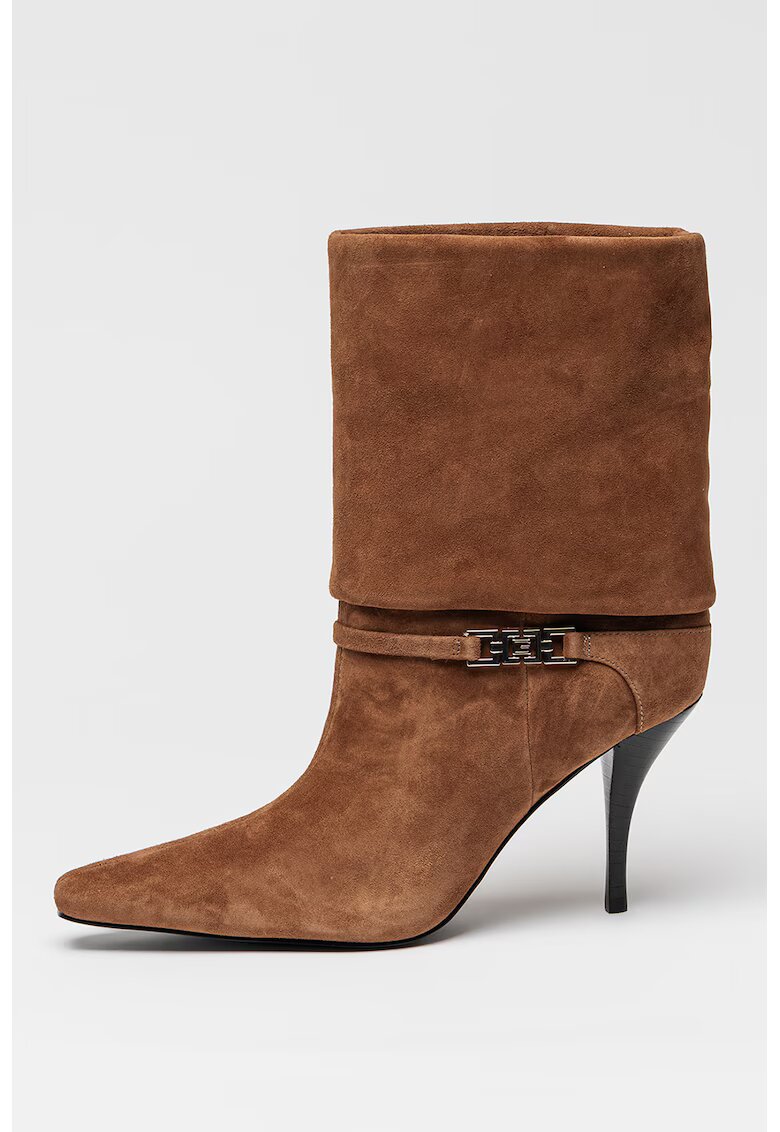 Guess Botine de piele cu varf ascutit Nixxie - Maro deschis
