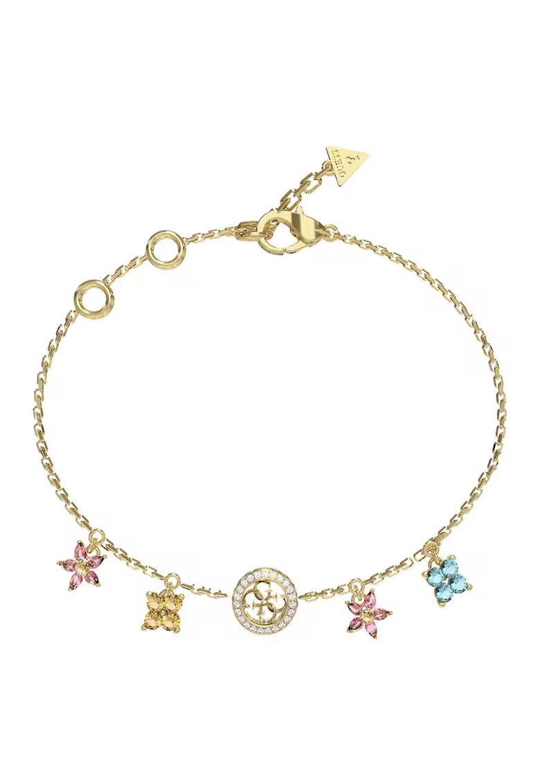 Guess Bratara cu talismane florale si zirconia - Auriu/Galben/Portocaliu