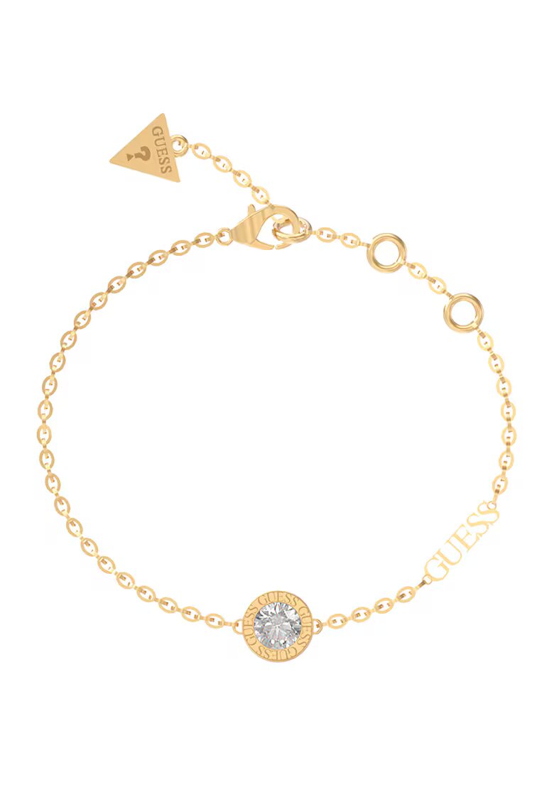 Guess Bratara placata cu aur si decorata cu talisman si cristale - Auriu deschis
