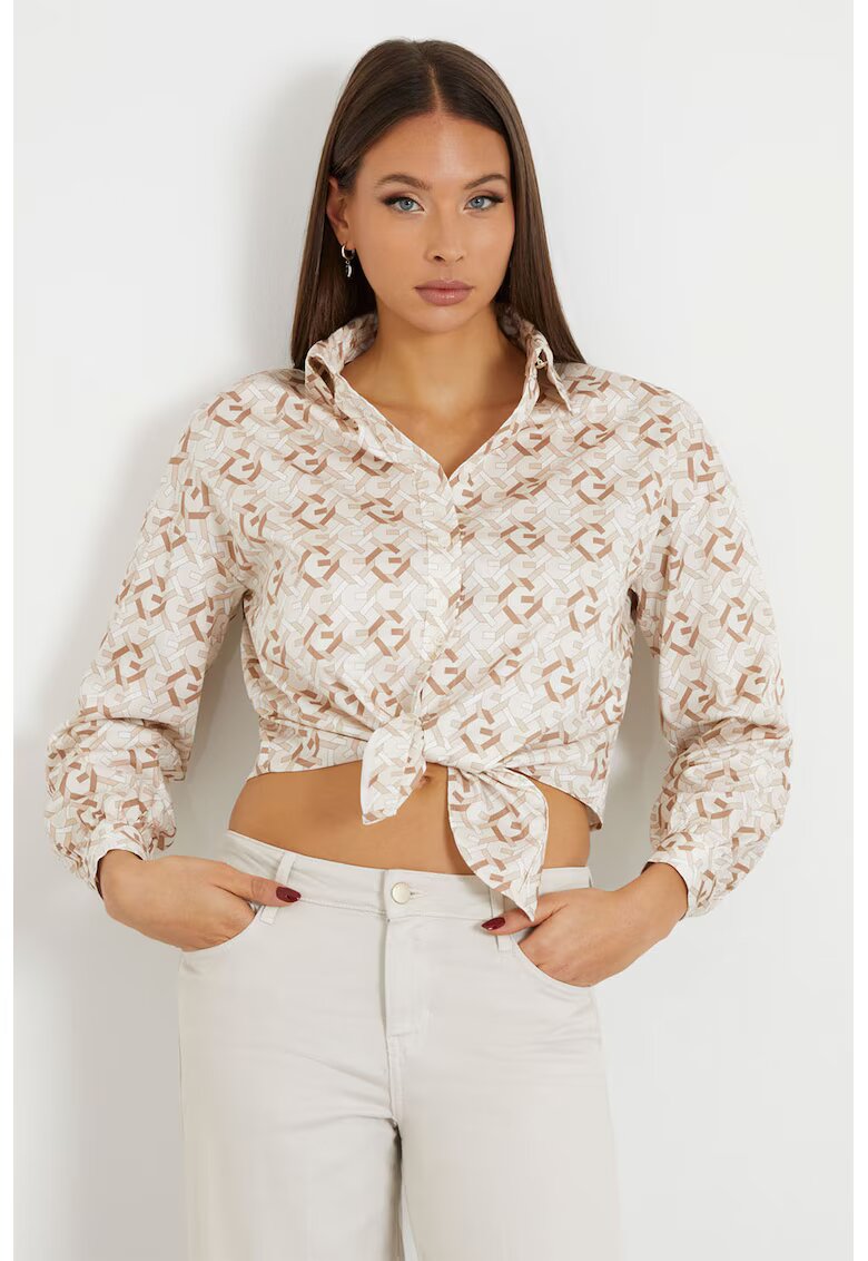 Guess Camasa crop cu imprimeu geometric - Alb/Maro