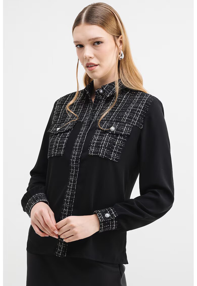 Guess Camasa cu insertii de tuid - Negru