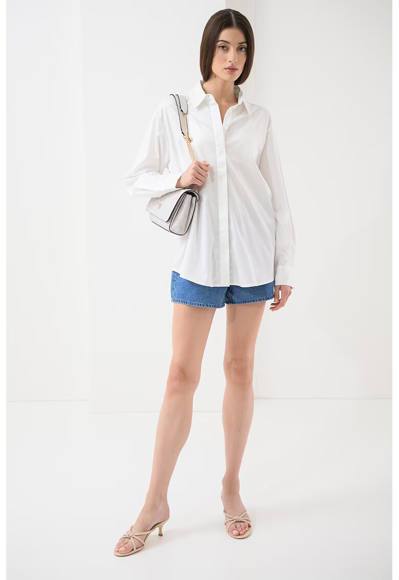 Guess Camasa din amestec de bumbac cu model uni - Alb