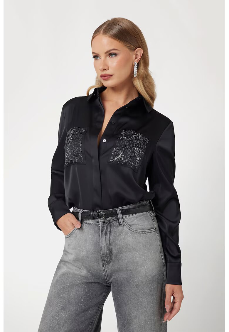 Guess Camasa satinata cu buzunare aplicate - Negru