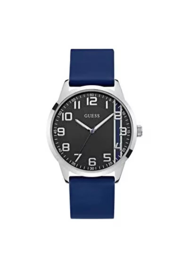 Guess Ceas barbatesc 44 mm - carcasa din otel - curea din silicon - culoare albastra - rezistenta la apa 5 ATM