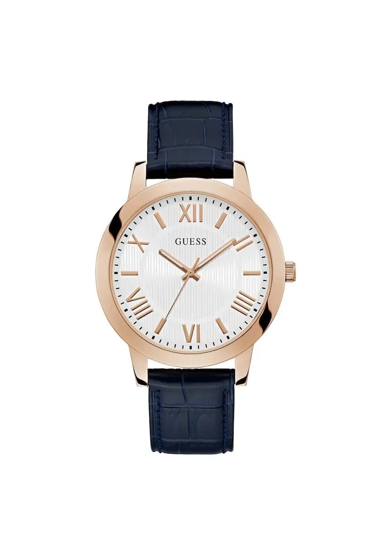 Guess Ceas barbatesc 44 mm - curea piele ecologica - albastru marin - rezistent la apa 5 ATM