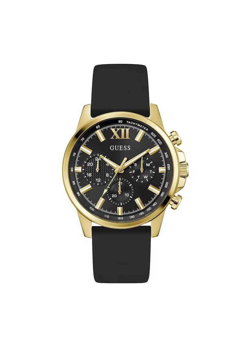 Guess Ceas barbatesc GW0913G2 - mecanism Quartz - curea silicon neagra - diametru 44 mm - culoare aurie
