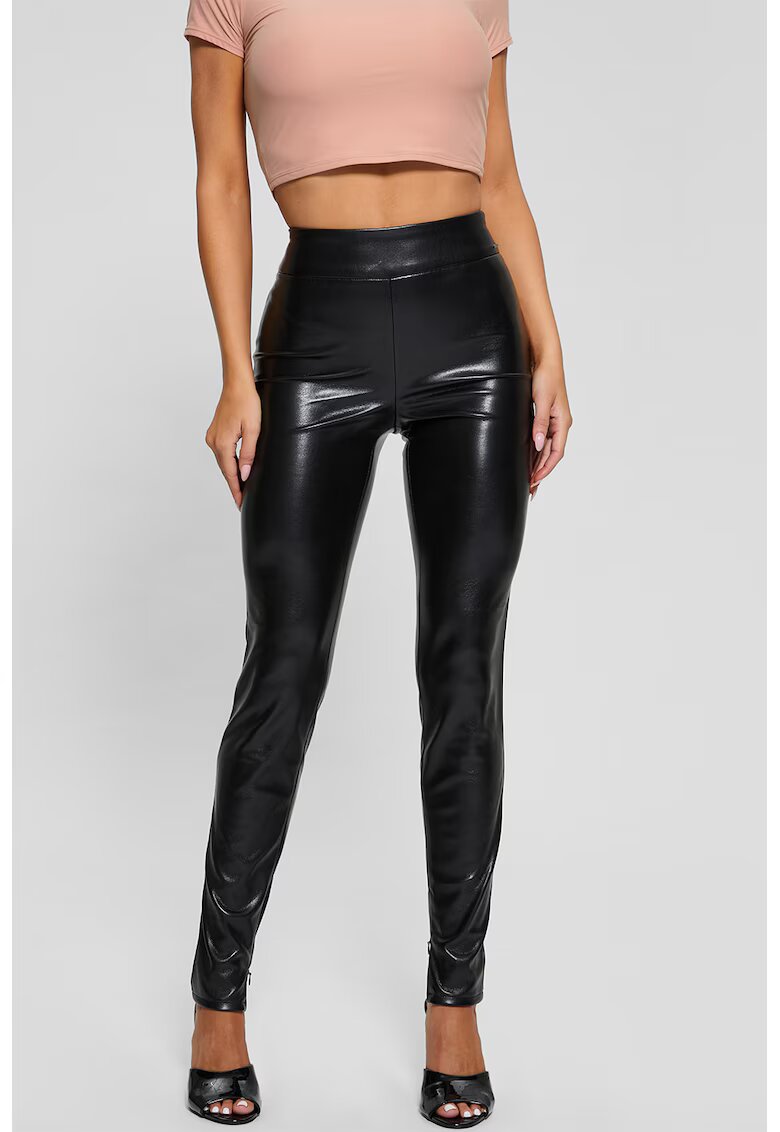 Guess Colanti cu talie inalta si aspect de piele - Negru