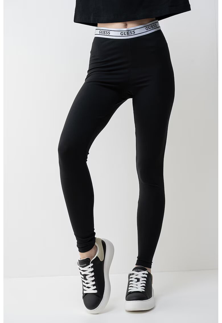 Guess Colanti din amestec de bumbac cu logo - Negru