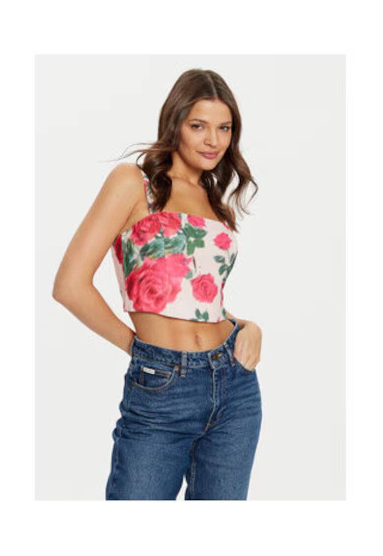 Guess Crop top cu imprimeu floral