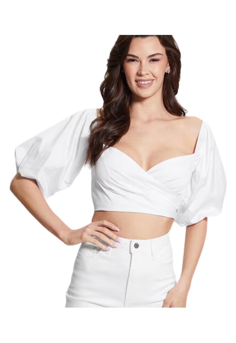 Guess Crop top cu maneci bufante si decolteu sweetheart -