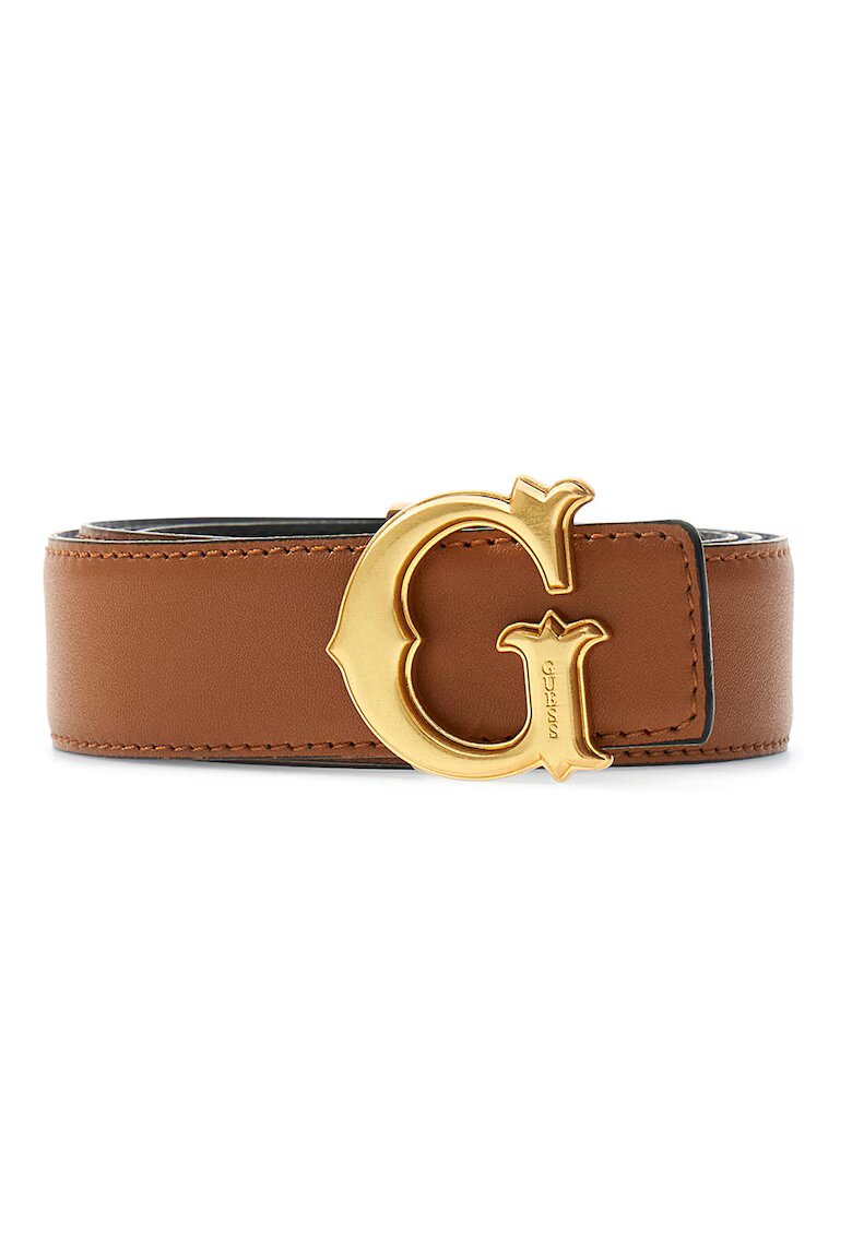 Guess Curea reversibila din piele ecologica cu catarama cu logo - Maro scortisoara