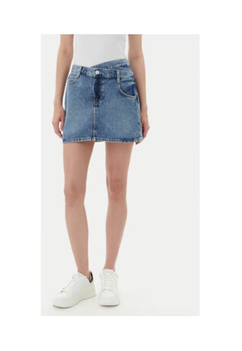 Guess Fusta de dama din denim cu imprimeu uni