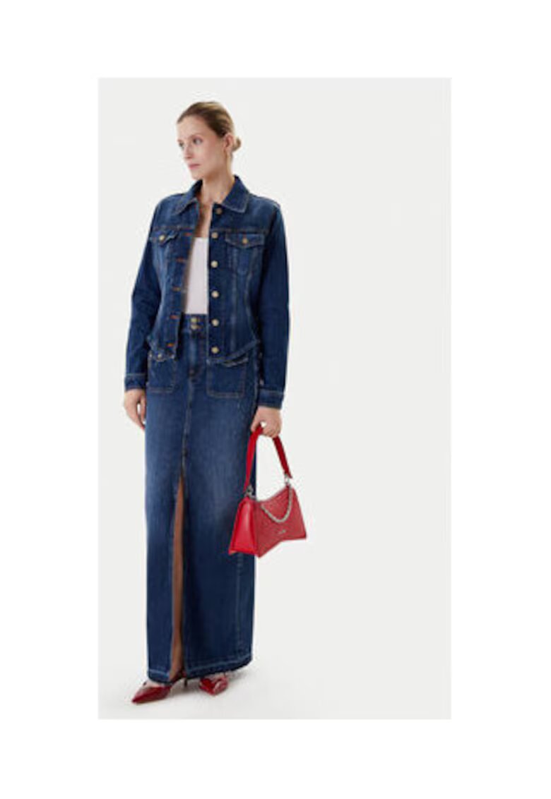 Guess Fusta din denim de amestec de lyocel cu slit frontal