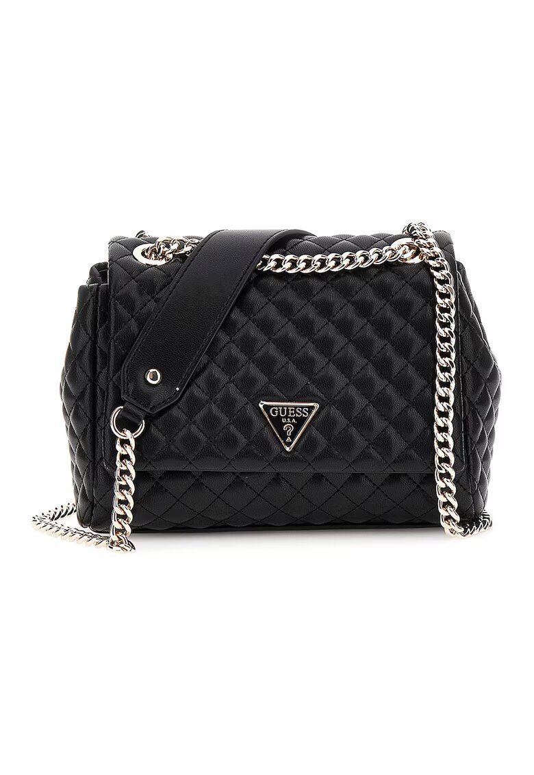 Guess Geanta crossbody cu bareta din lant - clapa si aspect matlasat - Negru