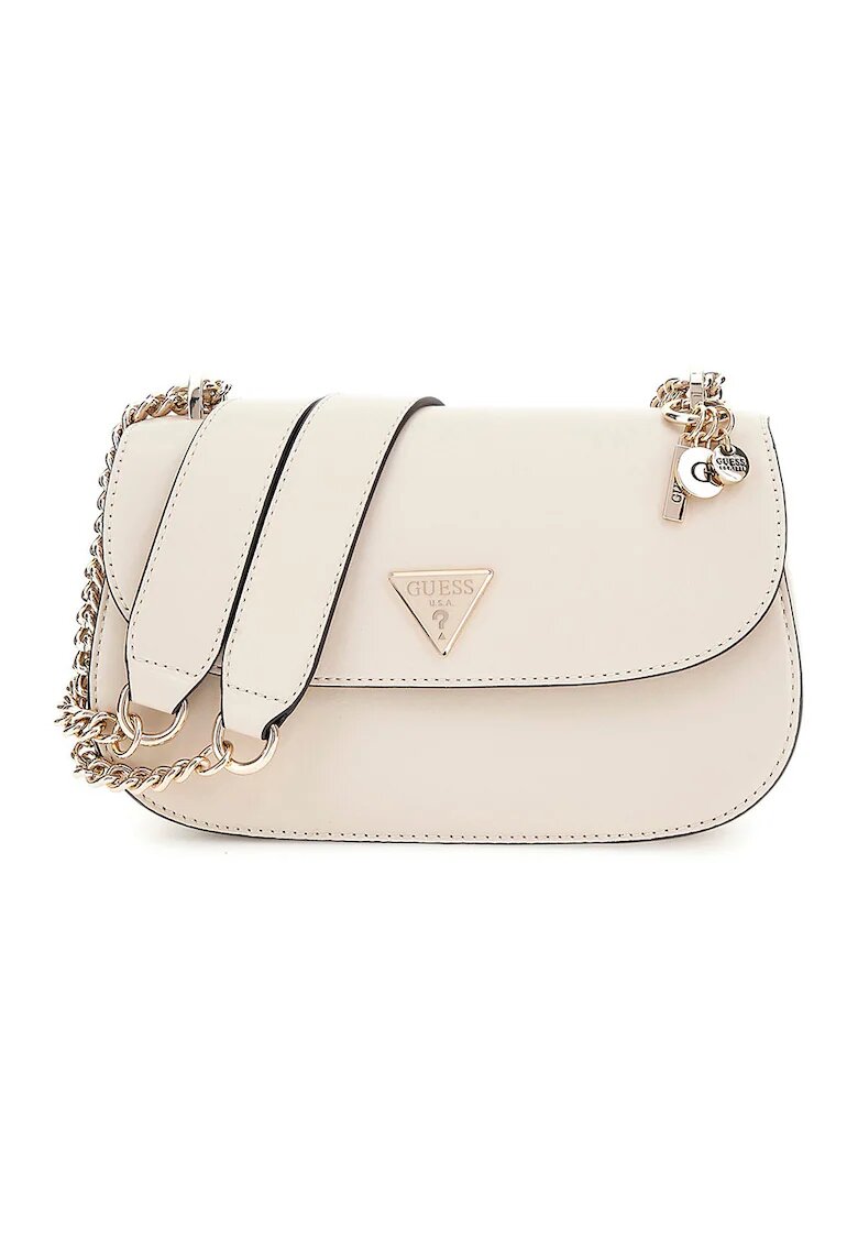 Guess Geanta crossbody de piele ecologica cu bareta de lant Daryna - Alb fildes
