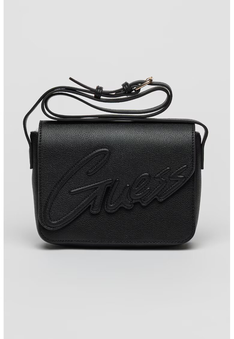 Guess Geanta crossbody din piele ecologica cu logo in relief - Negru