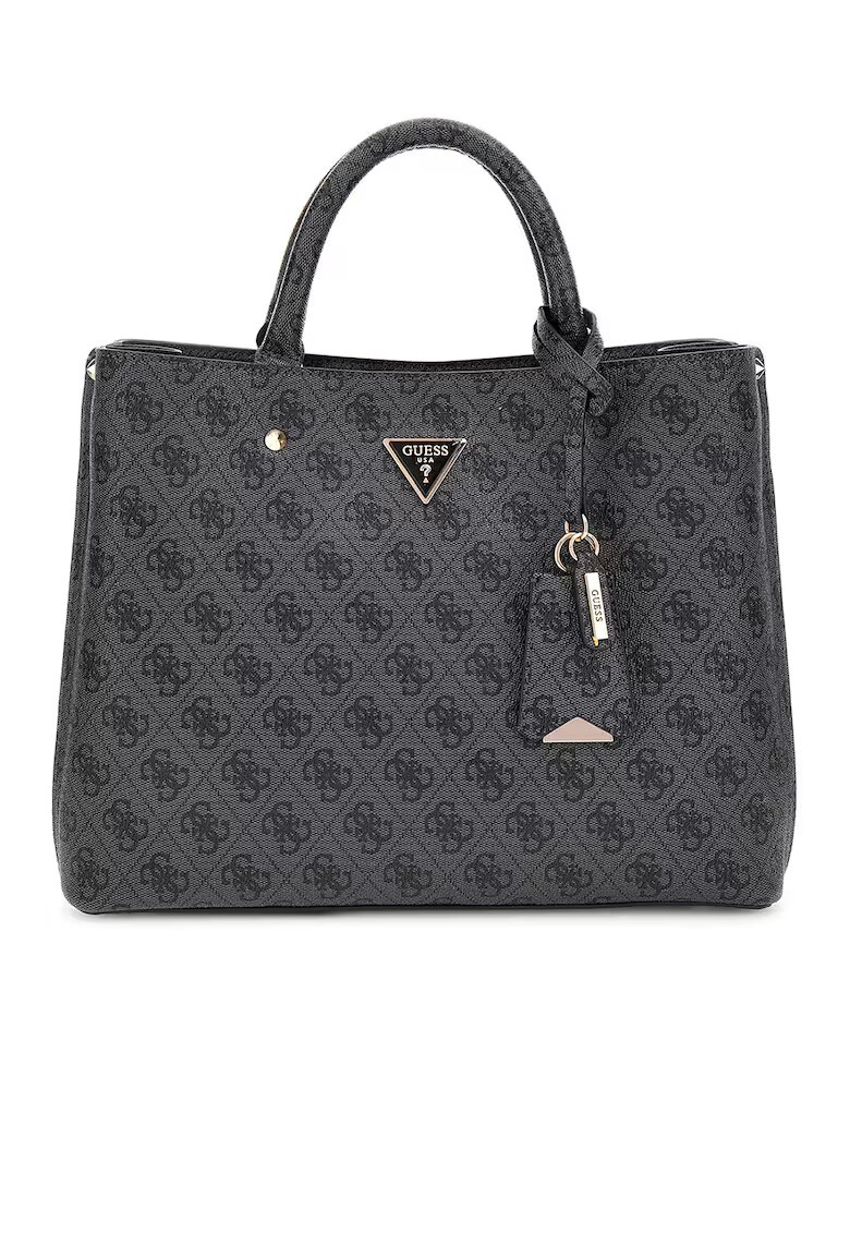 Guess Geanta cu bareta de umar si model monograma - Negru/Gri inchis