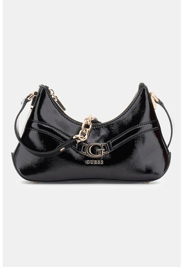 Guess Geanta de umar cu aspect lacuit - Negru