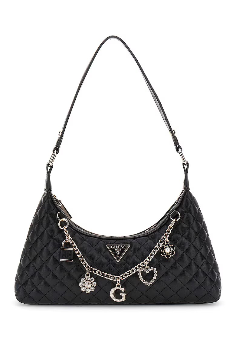 Guess Geanta de umar cu lant decorativ si pandantive - Negru