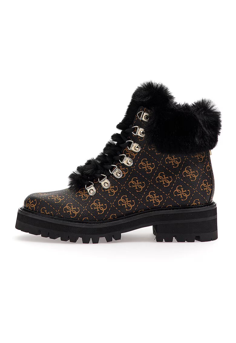 Guess Ghete de piele ecologica cu model - Maro inchis