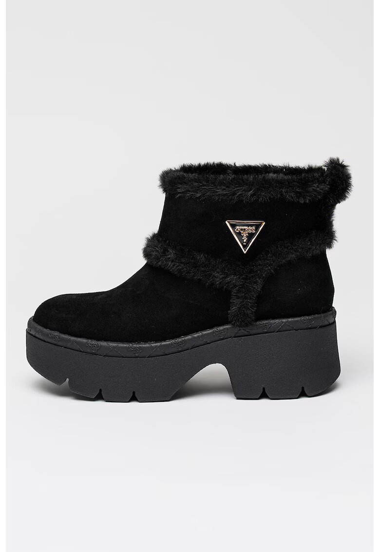 Guess Ghete demiwedge slip-on de piele intoarsa ecologica cu garnituri de blana sintetica - Negru