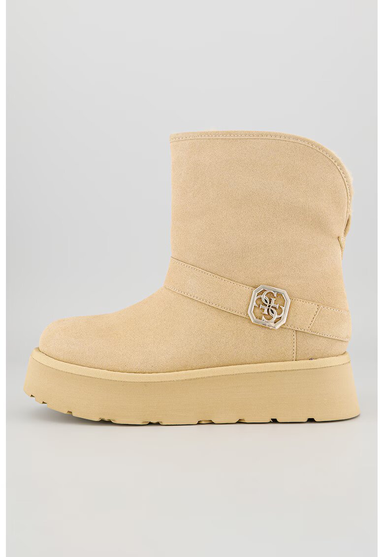 Guess Ghete slip-on de piele intoarsa ecologica cu captuseala de blana sintetica - Bej