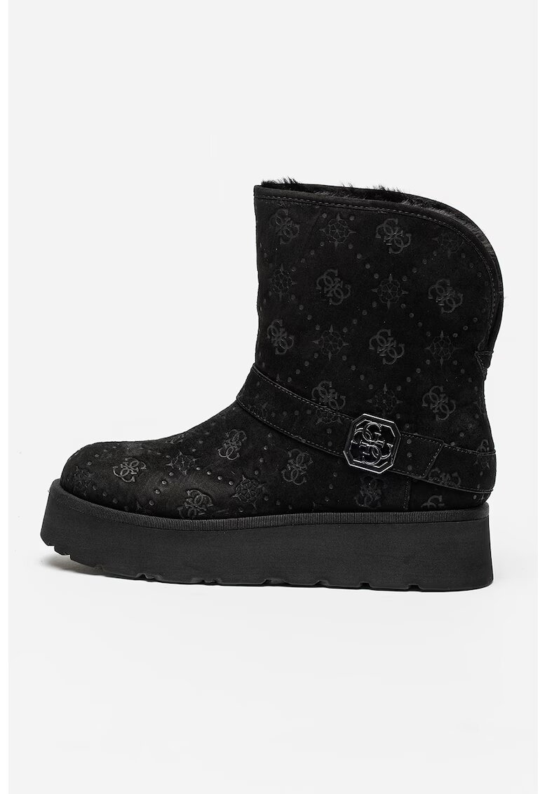 Guess Ghete slip-on de piele intoarsa ecologica cu captuseala de blana sintetica - Negru/Gri carbune
