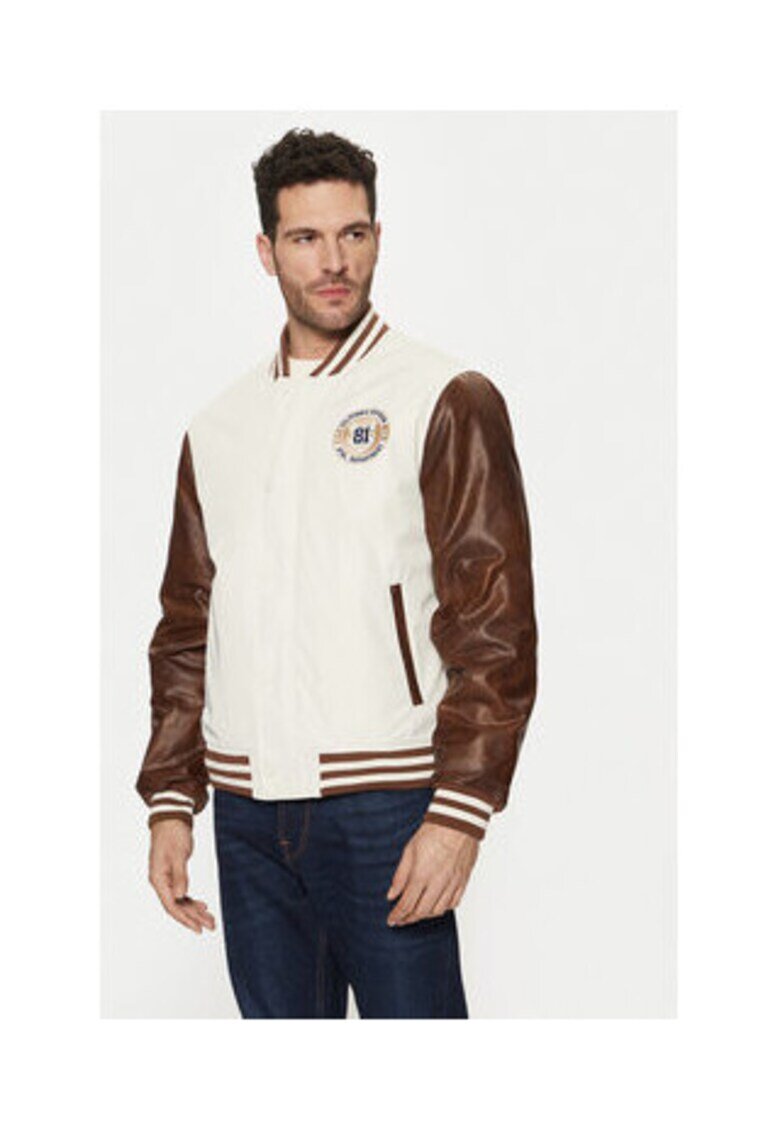 Guess Jacheta bomber cu maneci contrastante - Alb
