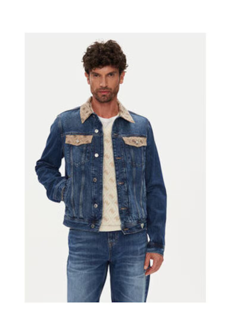 Guess Jacheta din denim cu buzunare si model logo