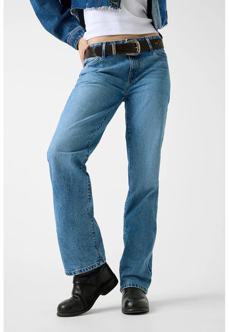 Guess Jeans Blugi drepti cu talie medie - Albastru deschis
