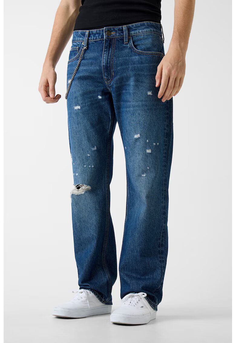Guess Jeans Blugi relaxed fit cu rupturi decorative - Albastru inchis