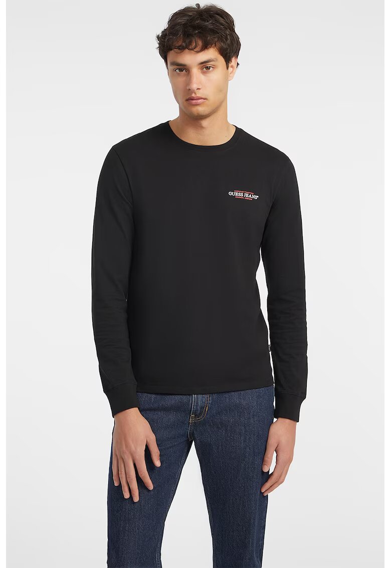 Guess Jeans Bluza cu detaliu logo si maneci lungi - Negru
