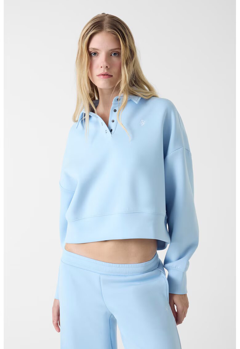 Guess Jeans Bluza de trening crop cu guler polo - Albastru glaciar