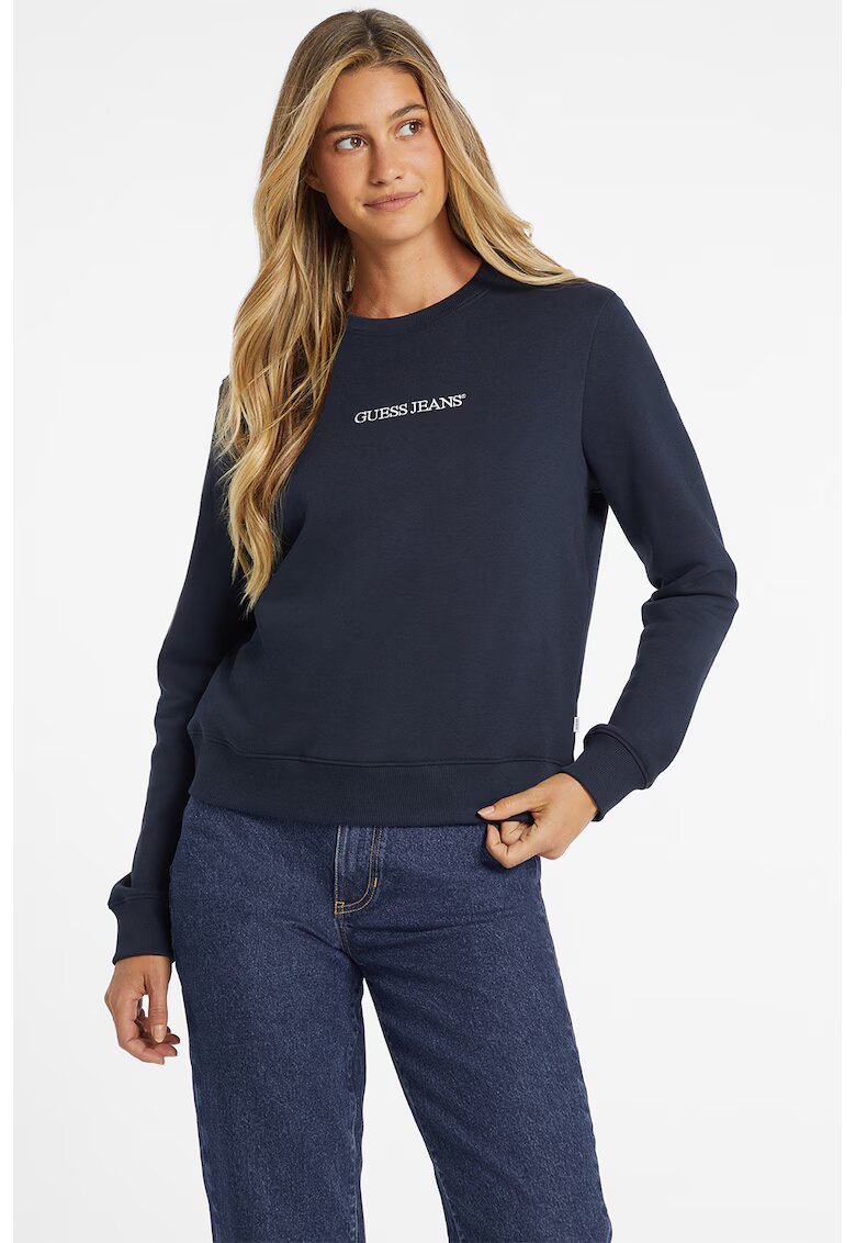 Guess Jeans Bluza de trening cu decolteu la baza gatului si logo - Bleumarin