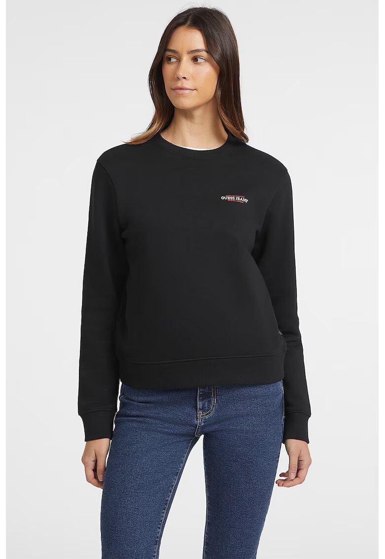 Guess Jeans Bluza de trening cu decolteu la baza gatului si model uni - Negru