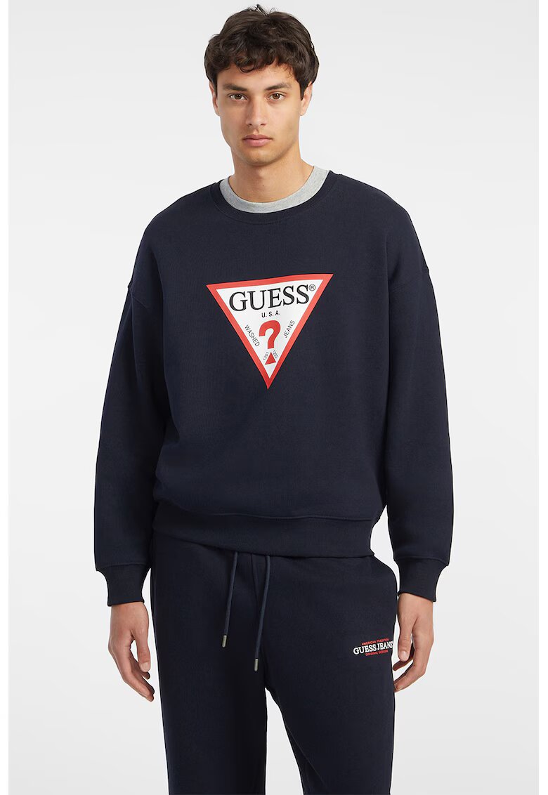Guess Jeans Bluza de trening cu imprimeu logo - Coral/Albastru ultramarin/Alb murdar