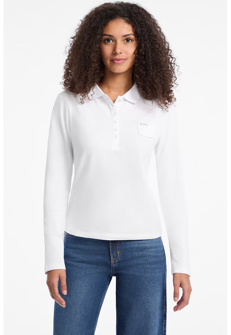 Guess Jeans Bluza polo cu buzunar pe piept - Alb