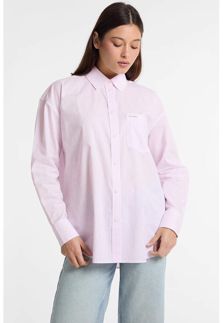 Guess Jeans Camasa din bumbac cu model in dungi - Roz pastel