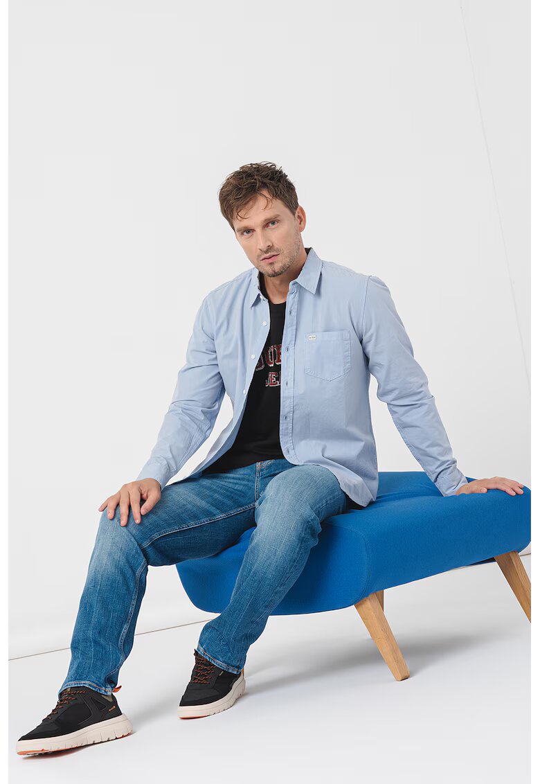 Guess Jeans Camasa slim fit din bumbac - Albastru deschis