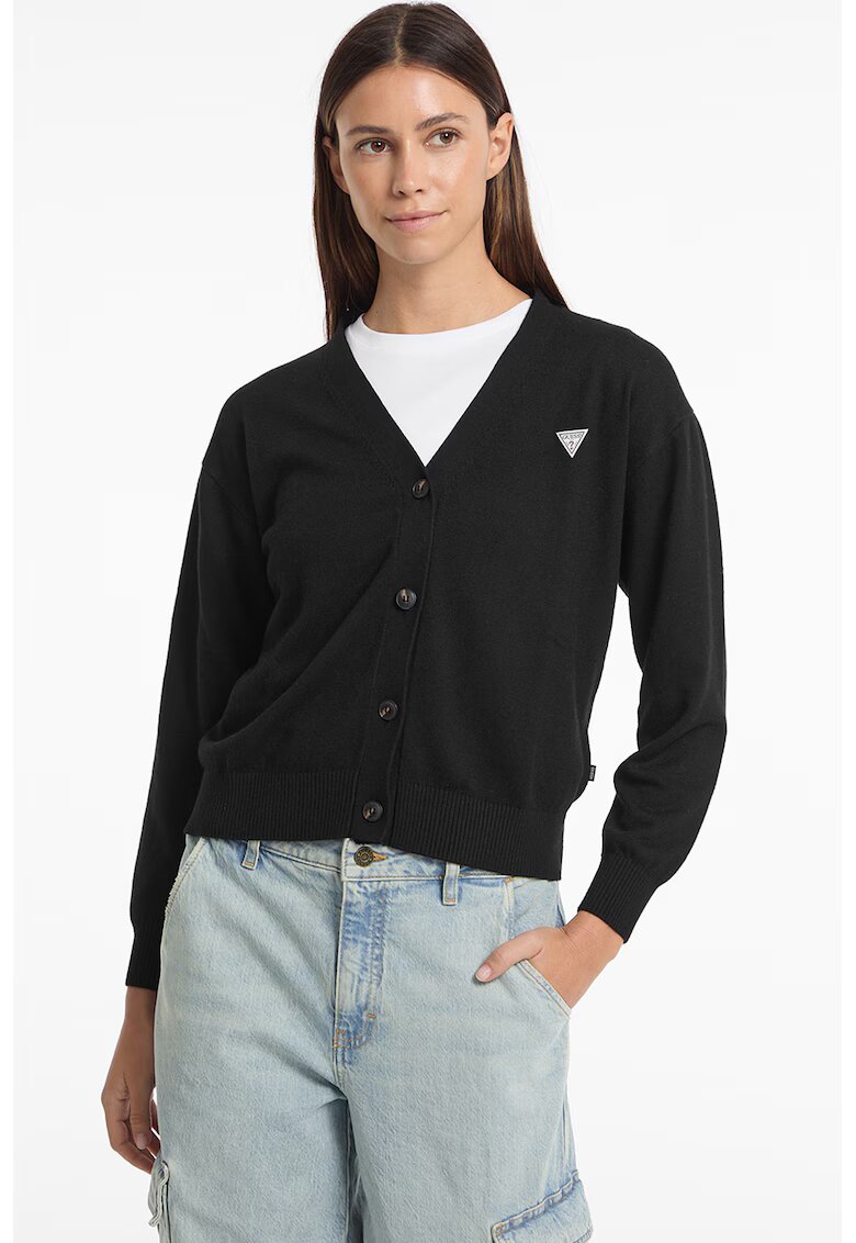 Guess Jeans Cardigan cu decolteu in V si logo - Negru