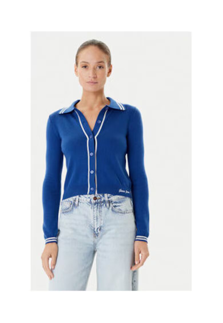 Guess Jeans Cardigan tricotat fin cu nasturi si dungi contrastante