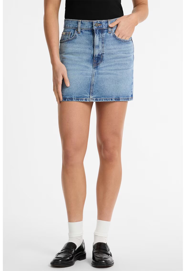 Guess Jeans Fusta de denim cu talie inalta - Albastru deschis