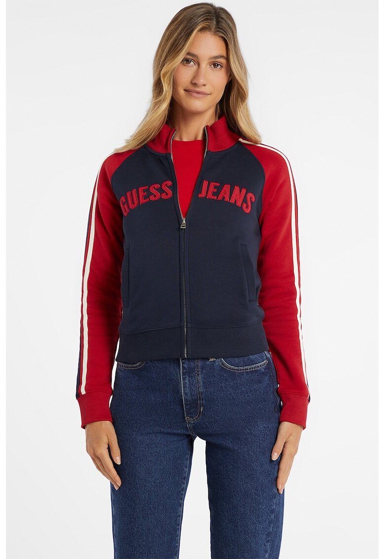 Guess Jeans GUESS - Bluza de trening cu fermoar si broderie logo - Rosu/Bleumarin
